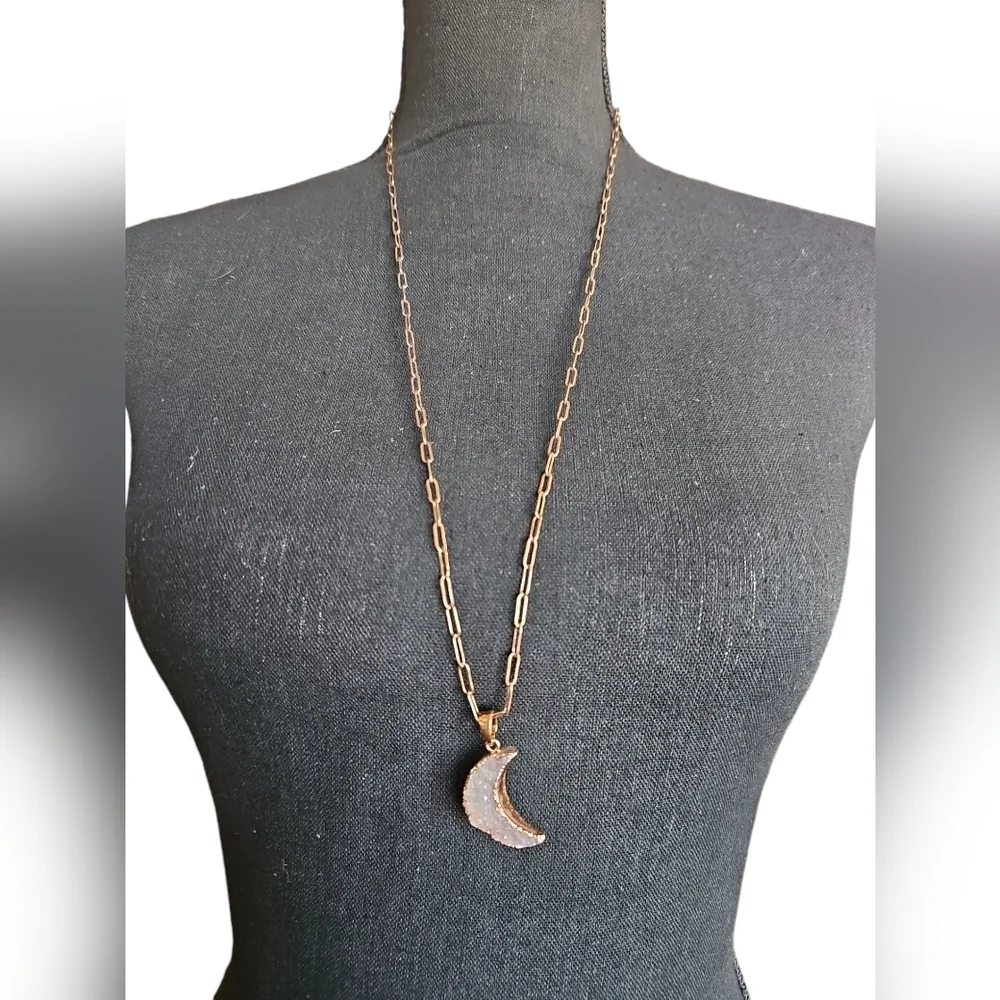 Druzy Moon Rose Gold Necklace - Picture 2 of 4